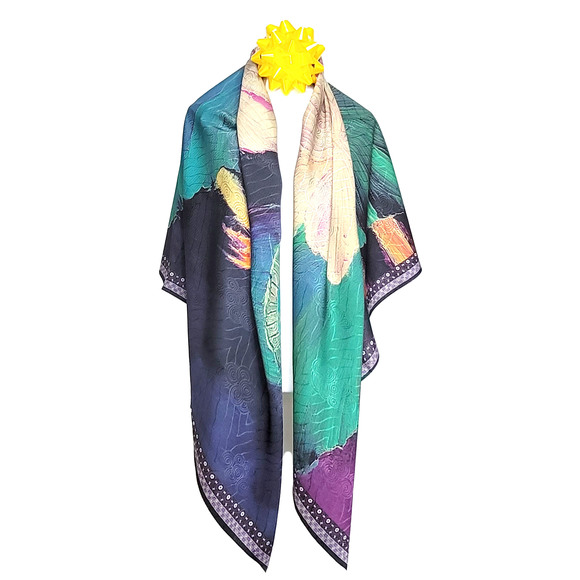 NWT Double Sided Silk Scarf 52"x52" Large Square Shawl Wrap XiangYunSha 3515 - Picture 4 of 12